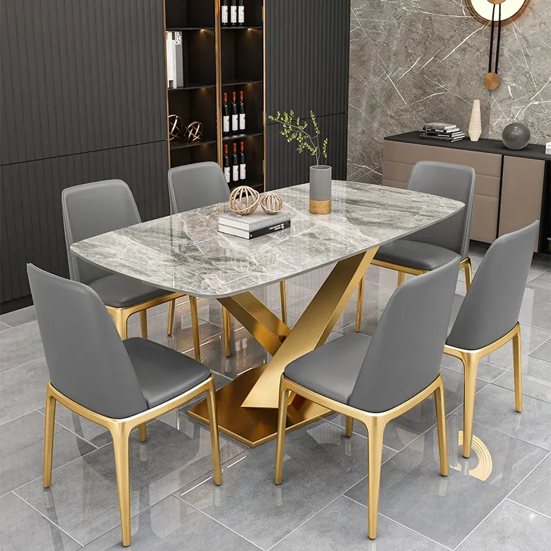 호화스러운 대리석 직사각형 식탁 세트 현대 식탁 식당 가구 테이블과 의자
