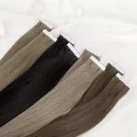 Extensions de cheveux humains en gros, russes, Remy, teintes, nouées à la main, invisibles, sans couture, cuticules alignées, double trame, à bandes adhésives