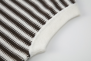 Fabricant de pulls sans manches en maille jacquard à rayures bretonnes, col en V, en mélange de lin et de lyocell, pour femmes, sur mesure OEM/ODM - Product Image 5