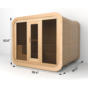 Sauna extérieur moderne en bois massif de pruche, imperméable, pour 4 à 6 personnes, de forme carrée, avec poêle électrique - Product Image 2
