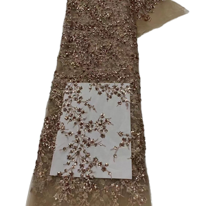 Tissu en tulle brodé floral HAPPEAK avec sequins et dentelle, 100 % polyester respirant et écologique pour accessoires de mariage pour filles - Product Image 1
