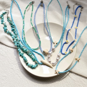 <strong>Boho</strong> Style Handmade Blue Bead <strong>Necklace</strong> Summer Blue Turquoise Beach <strong>Necklace</strong> for Woman - Product Image 4