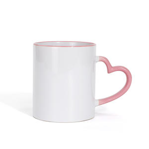 Mug à sublimation en porcelaine fine 11oz, vierge, pour thé, lait, eau, avec anse cœur colorée, résistant aux hautes températures, design moderne et épuré - Product Image 4
