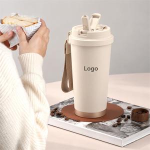 Minimalist White Stainless Steel Vacuum Tumbler With Lid 500ml Travel <b>Coffee</b> <b>Cup</b> Thermal Insulation - Product Image 2