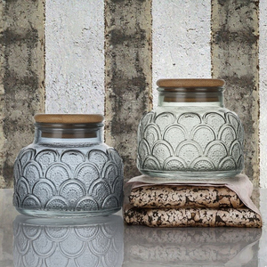 Blue Embossed Glass <b>Candle</b> Jar with Lid Decorative Heat Resistant Candlestick Holder for Wedding and <b>Valentines</b> Day Home Decor - Product Image 3