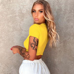 Bán Buôn Phụ Nữ Ngắn Tay Áo Sọc Chặt Chẽ T Áo Sơ Mi Với Dây Kéo Biểu Tượng Tùy Chỉnh Crop Tops Sexy Độ Đàn Hồi Crop Top T Áo Sơ Mi Phụ Nữ - Product Image 5