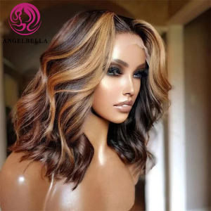 Perruques HD cheveux humains Lace Front Shoulder Length Piano Color Curly Bob <span class=keywords><strong>Perruque</strong></span> Highlight Body Wave Bob <span class=keywords><strong>Perruque</strong></span> pour femmes noires - Product Image 3