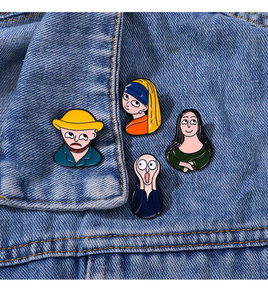 Badge en métal KingTai Comic <span class=keywords><strong>Mona</strong></span> Lisa, plaqué or antique, impression numérique, personnalisé, pour fille tendance, au style original et de renommée mondiale - Product Image 3