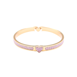 Crystal Bracelet Gold Plated 316L Stainless Steel Pink Rhinestones <b>Heart</b> Detail Fashion Jewelry - Product Image 2