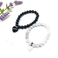 Bracelets en cristal naturel en gros, améthyste de 8 mm, avec des perles de cristal en forme de cœur, bracelet en matériaux mixtes pour femme, cadeau