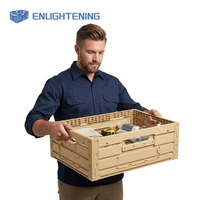 Caisse de rangement pliable en plastique avec poignée intégrée, aspect bois, ventilée, empilable, facile à transporter