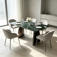 Table à manger moderne de luxe en marbre vert, plateau rectangulaire en pierre naturelle, base en métal incurvée, table de cuisine, meubles de maison