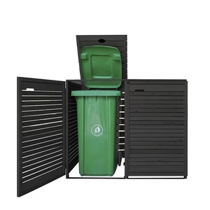 <span class=keywords><strong>Abri</strong></span> <span class=keywords><strong>de</strong></span> jardin en bois gris foncé pour 2 <span class=keywords><strong>poubelles</strong></span>, 240L, avec clôture à lattes et double bac à roulettes - Product Image 2