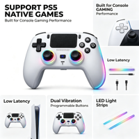 Manette de jeu sans fil RGB rechargeable pour PC/PS5 avec moteur de vibration, macro programmable, boucle, capteur Hall 6 axes et bouton Turbo