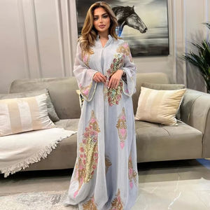 Dubaï Femmes Respirant Brodé Floral Sans Manches XS Kaftan Abaya Modeste Islamique Musulman Robe <span class=keywords><strong>Hiver</strong></span> Marocain <span class=keywords><strong>Jellaba</strong></span> Robes - Product Image 3