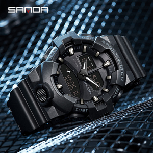 นาฬิกาข้อมือดิจิตอลผู้ชาย SANDA 3130 ราคาประหยัด ดีไซน์ล้ำสมัย สายยาง กันน้ำ โครโนกราฟ จอแสดงผลคู่ นาฬิกาข้อมือลำลอง - Product Image 4