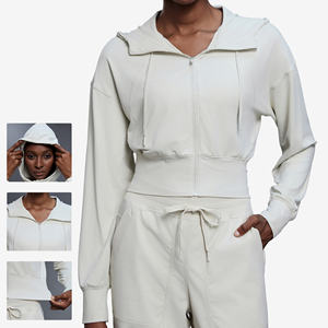 Veste de <span class=keywords><strong>sport</strong></span> à capuche tendance pour femmes Cardigan cintré à la taille Haut à manches longues Vêtements de yoga Veste de fitness polyvalente décontractée - Product Image 1