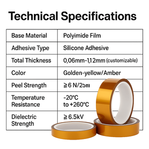 Tùy chỉnh kích thước nhiệt độ cao polyimide Băng Acrylic sưởi ấm Phim Giấy cách điện áp lực nhạy cảm Pi Băng - Product Image 3