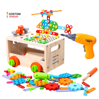 Perceuse électrique en bois et kit de vis pour enfants - Jouet éducatif de bricolage avec boîte à outils et fonctions d'assemblage