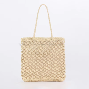 A Generation of Ins Style Hollow Hand-woven Two Zipper <b>Square</b> Rope Handle Daily Leisure Seaside Holiday Lady Bag Tanjing - Product Image 6