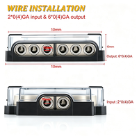 Bloc de distribution d'alimentation 24V 150A, 2 entrées 0/4 AWG x 2 pouces, 6 sorties 0/4 AWG x 6 pouces, distributeur d'alimentation/terre pour amplificateur audio de voiture