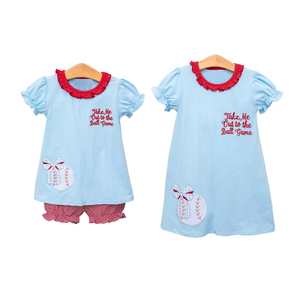 Conjuntos de Shorts y Vestidos con Volantes para Niñas Pequeñas, Estampado Casual Transpirable, Temática de Juegos de Pelota, Combinados para Hermanas - Product Image 1