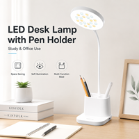 Lampe de bureau LED rechargeable USB Type-C portable, trois températures de couleur, lampe d'étude pour étudiants avec porte-stylo