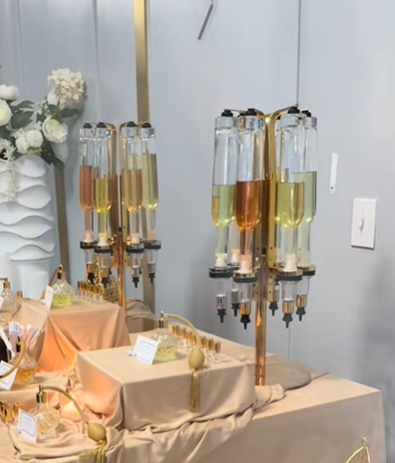 Golden color 6 Bottles Rotation Perfume Dispenser Bar Display Spinning ...