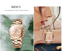 Montre pour femme Biden 0163L, montre à quartz à trois aiguilles avec calendrier, en acier inoxydable, miroir haute clarté, pour femmes