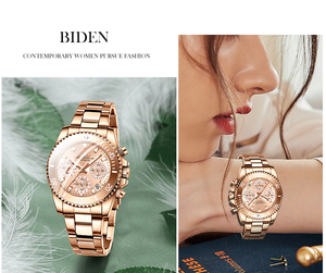 Reloj Biden 0163L para Mujer, Espejo de Alta Claridad, Reloj de Cuarzo con Calendario, Tres Agujas, Acero Inoxidable, para Damas - Product Image 5