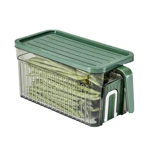 Creatief Huis Bpa Gratis Koelkast Opbergcontainer Met Timer Afvoerplank Harde Pet Koelkast Voedsel Opbergdoos Met Handvat