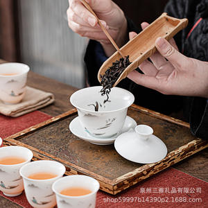 Dehua White Porcelain Gaiwan <b>Tea</b> <b>Set</b> With Lid Complete Kung Fu <b>Tea</b> <b>Set</b> Business Gift Festival Celebration Use - Product Image 1
