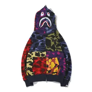 Fall Winter New Arrival Ape Shark Hood Mix Color Camo Hoodies Men Casual Hoodies Sweatshirt With Zipper