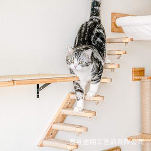Estructura de Madera Maciza para Gatos, Montada en la Pared, 4 Niveles, Cuerda de Sisal, Tablas de Madera, Árbol para Gatos Resistente - Product Image 4