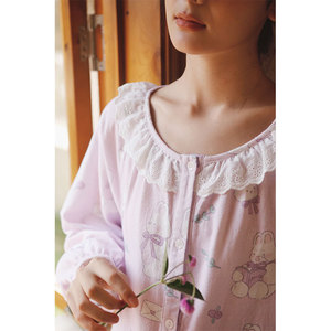 Conjunto de Pijamas Femininos Meryjia Confortável e Fofo em Algodão Woven Secagem Rápida Respirável com Cintura Elástica Comprimento até o Tornozelo - Product Image 5