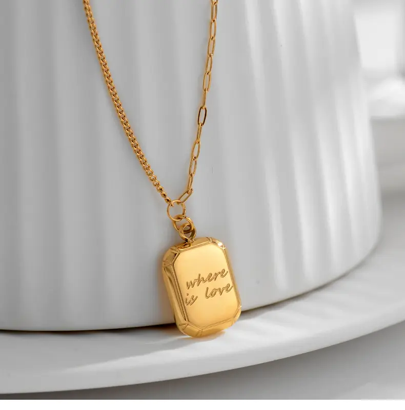 2024 Chocolate Sugar Cube AB Chain Necklace Stainless Steel Square Love Pendant Gold Plated Brick Design Where is Love Necklace