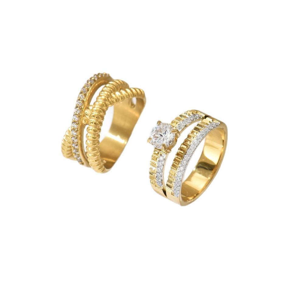 European Rings Type European American Fashionable Geometric Double-Ring Twisted Gold Plated ...