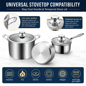 OEM 8 Piece Tri-Ply Stainless Steel Cookware Set Scratch Resistant Honeycomb Non Stick Kitchen <b>Pots</b> and Pans Set <b>for</b> <b>Induction</b> - Product Image 3