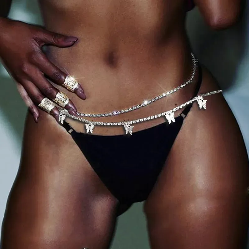 Beach Crystal Belly Tummy Body Chain Jewelry Sexy Diamond Butterfly Rhinestone Waist Chain for Women