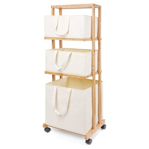 Cesto para Ropa Sucia de Bambú de Alta Calidad con 3 Niveles, con Ruedas - Product Image 2