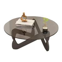 Table basse de salon - Design minimaliste moderne du milieu du siècle, verre trempé, cadre en bois, table d'appoint mobile pour petits appartements