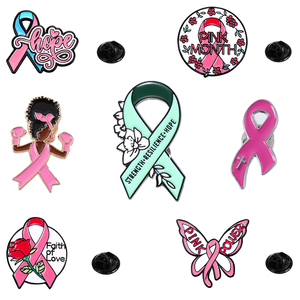 Pin esmaltado multistilo con diseño de <span class=keywords><strong>mariposa</strong></span> y rosa, con cinta rosa para la concienciación sobre el cáncer de mama, recuerdo del Mes del Cáncer de Mama, insignia de solapa - Product Image 1