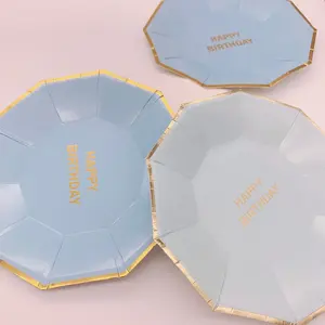 Pastel Party Decoration Decagon Plate With Gold Logo Dinnerware With Gold Foil Trim For Baby Shower Wedding Birthday Party