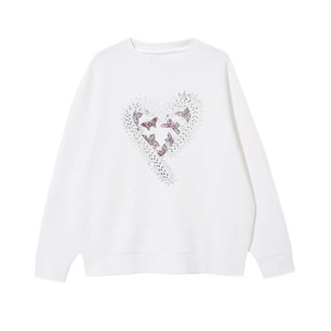 <span class=keywords><strong>Felpa</strong></span> girocollo da donna <span class=keywords><strong>con</strong></span> stampa a gradiente di cuori e farfalle <span class=keywords><strong>con</strong></span> strass, vestibilità casual e ampia - Product Image 1