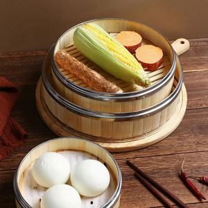 Cuiseur vapeur en bambou à 2 niveaux Machine à <span class=keywords><strong>couscous</strong></span> 3 en 1 Marmite à gaz à main 28cm Acier tissé Vapeurs 15cm - Product Image 3