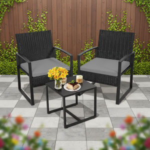 3ピースモダン屋外バルコニーガーデンテーブルチェアセット、ホテル用耐候性機能付きメタルソファコンビネーション - Product Image 1