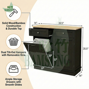Armoire de <span class=keywords><strong>rangement</strong></span> moderne à bascule en bambou et bois, écologique, avec 2 tiroirs pour <span class=keywords><strong>cuisine</strong></span>, salle de bain et buanderie - Product Image 3