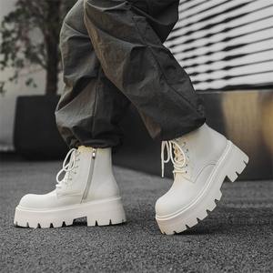 Bottines rétro en <span class=keywords><strong>cuir</strong></span> synthétique <span class=keywords><strong>noir</strong></span>, mi-mollet, à lacets, semelle épaisse antidérapante, pour les trajets quotidiens et la mode urbaine - Product Image 3