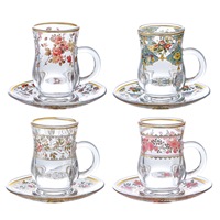 Ensemble de tasses à café en verre à bord doré, style luxe léger, thé de l'après-midi européen vintage, 6 tasses 6 soucoupes, cadeau haut de gamme pour la maison