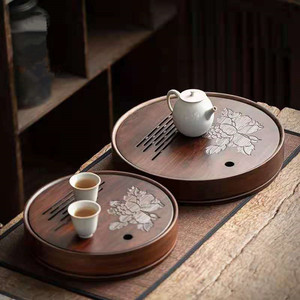 Da'an Tang Carbonized <b>Bamboo</b> Tea Tray Round Embedded Dry Brewing Small Tea <b>Table</b> <b>Bamboo</b> Tea Sea New Chinese Style - Product Image 4